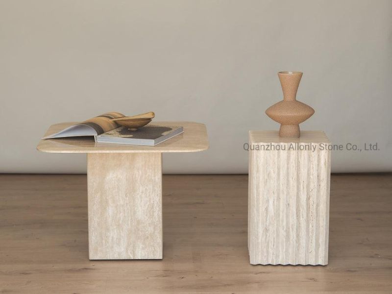 Living Room Furniture Natural Stone Travertine Nesting Side Table