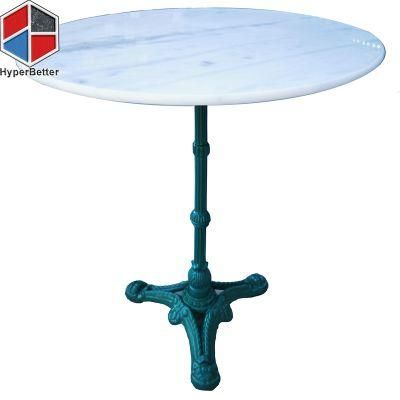 Wholesale Customized Round White Bistro Marble Table Top Green Wrought Iron Base