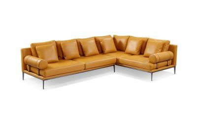 Concise Home Fty Direct Sale Minimalist Furniture Genuine Leather Metal Base Modern Corner Sofa