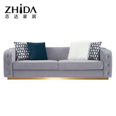 Italian Style Comfort Armrest Design Luxury Villa Sofa with Comfort Seaters 3+2+1 Living Room Sofa Couches with Stainless Steel Base