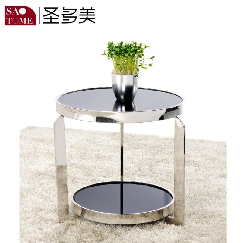 Simple Style Stainless Steel End Table with Glass Top