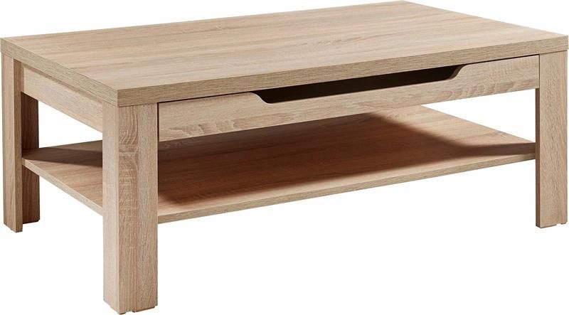 Rectangular Two-Layer Wooden Coffee Table with a Drawer