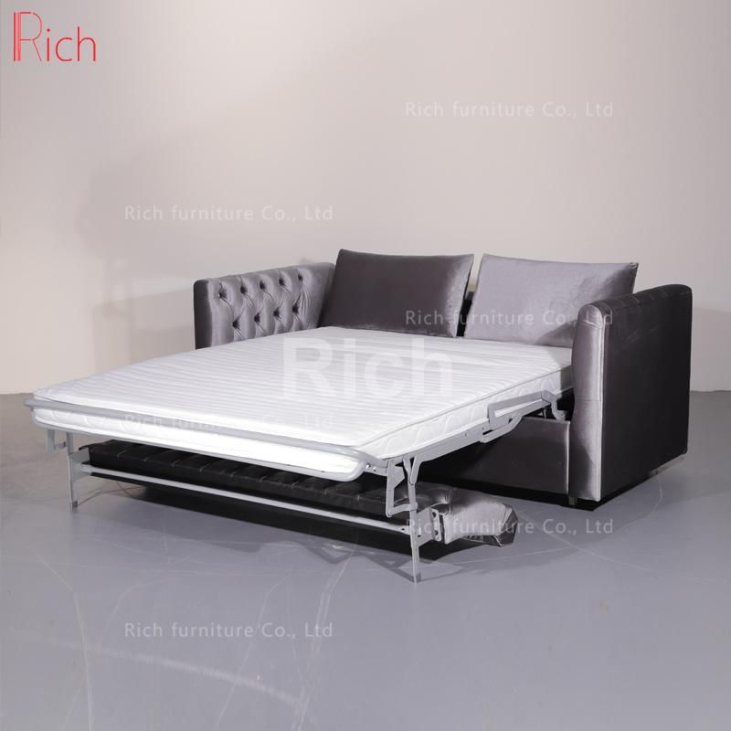 Modern Bedroom & Living-Room Shiny Plush Silver Fabric Velvet Foldable Sofa Bed