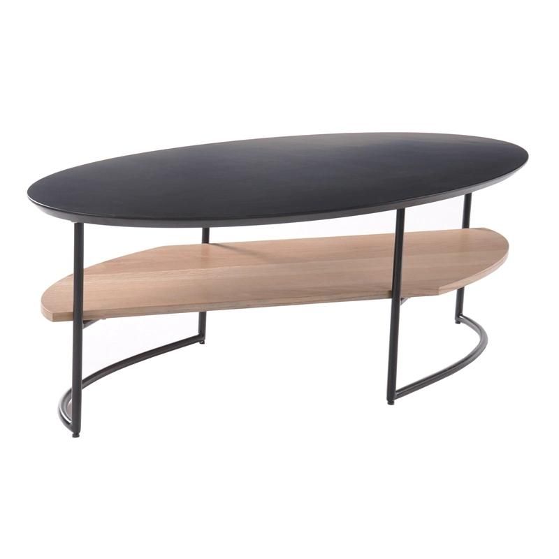 Chinese Supplier Living Room Furniture Wooden Round Coffee Table with Black Legs