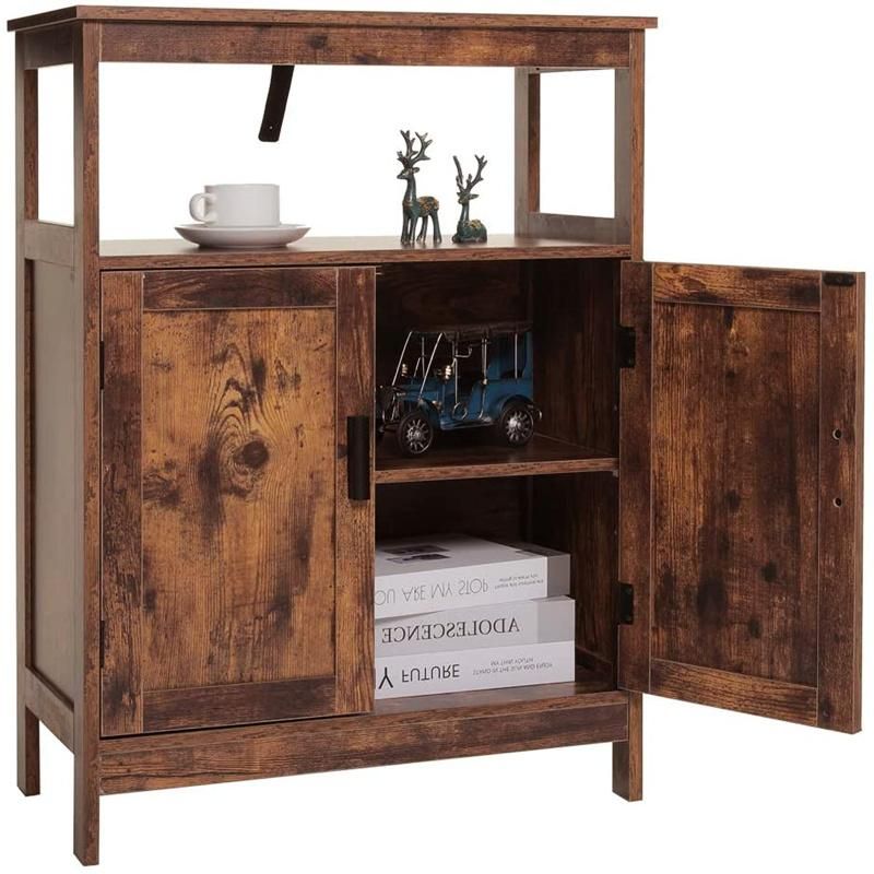 Living Room with 2 Doors and Adjustable Shelves Rustic Brown Floor-Standing Drawer Cabinet 0223