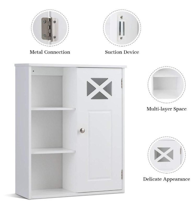 Bathroom Cabinet, Wall-Mounted W/Single Door & Open Shelves Modern Storage Cabinet Multipurpose Organizer