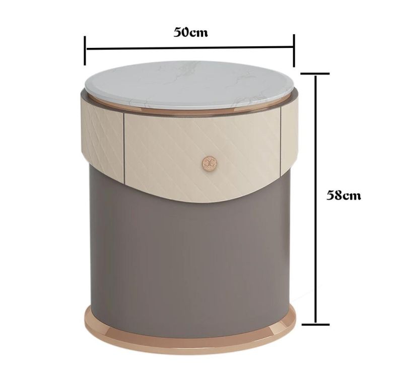 Italian Modern Design Artificial Home Bedroom Furniture Luxury Geniue Leather Night Stand with Marble Top