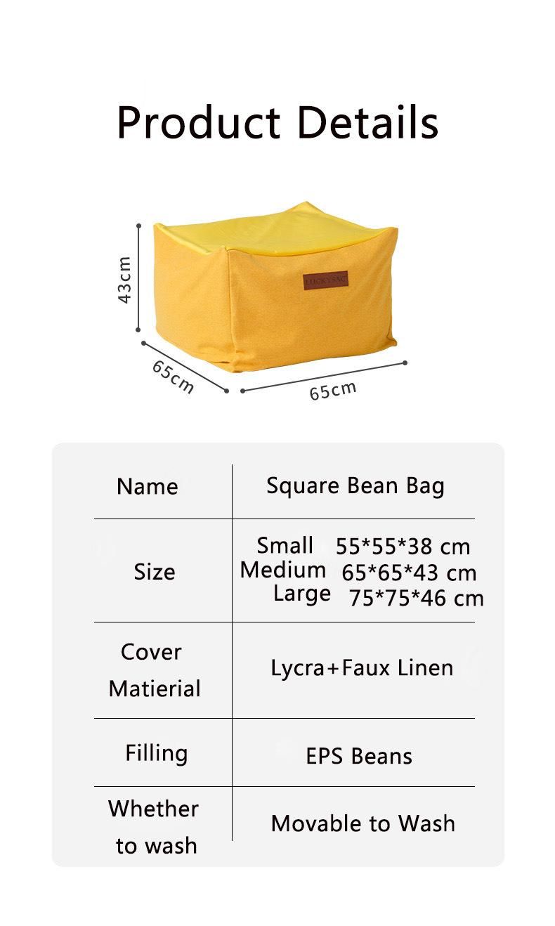 Square Faux Linen Bean Bag Leisure Modern Style Adult Resting Sofa