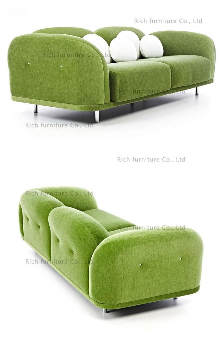 Modern Velvet Couch Light Green Fabric Sofa with Metal Legs