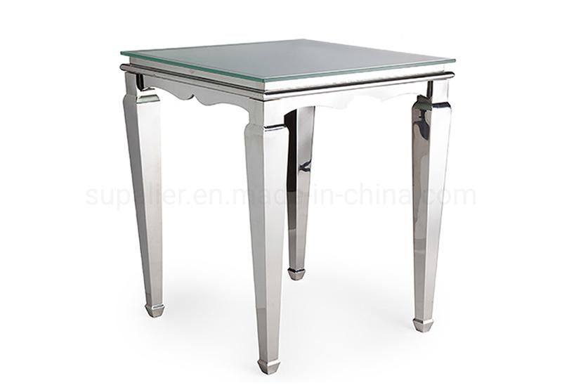 Wholesale Event Stainless Steel Square Glass Corner Side Table