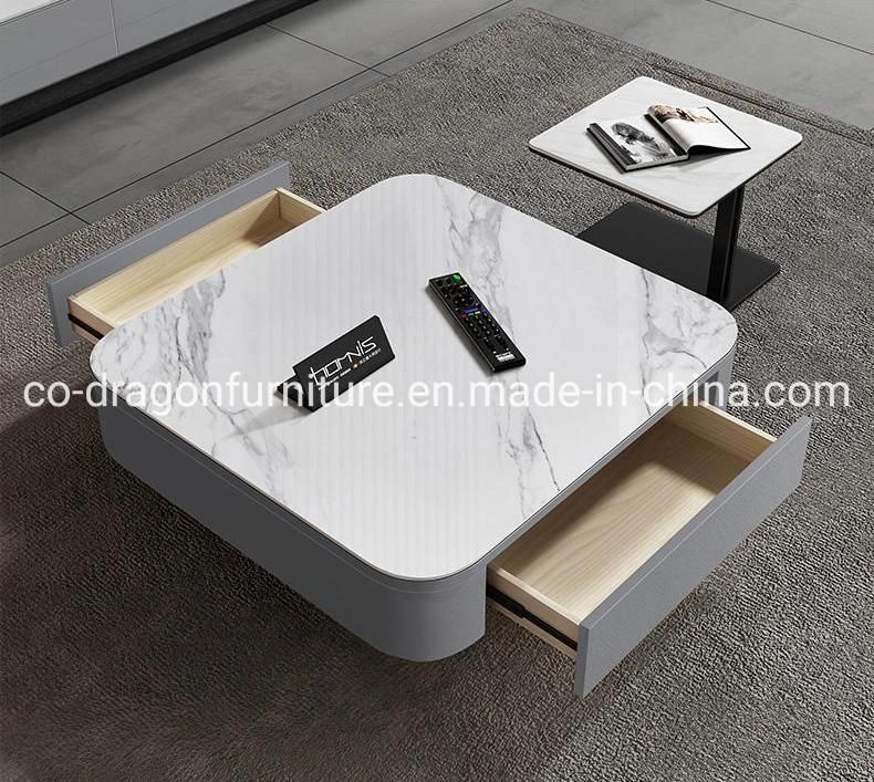 Modern Home Furniture Wooden Coffee Table Group with Marble Top