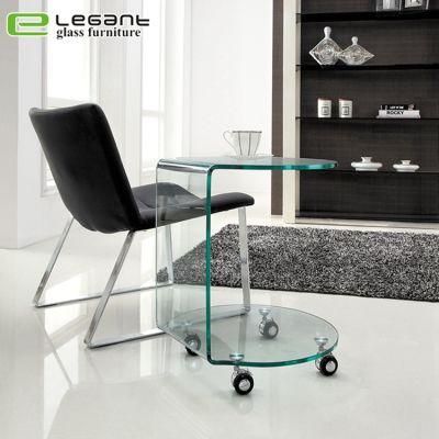 Round Glass Top Side Table with Bent Glass Base