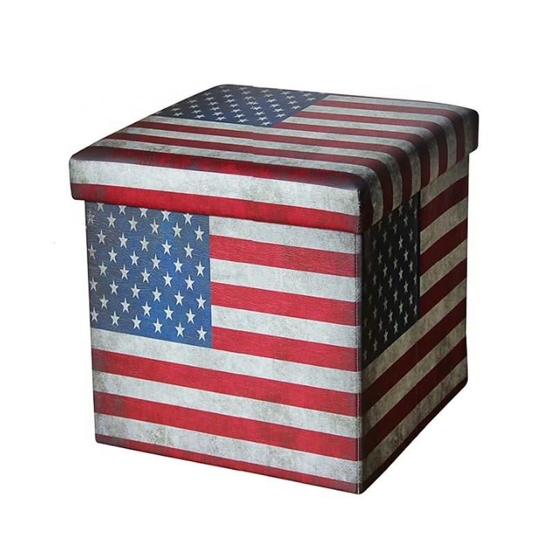 Custom Living Room PVC Cheap Stools PVC Leather Printing Foldable Storage Ottoman