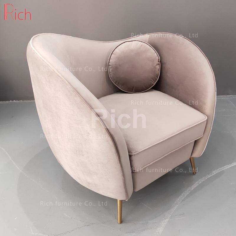 European Single Grey Velvet Fabric Living Room Furniture Gold Stainless Steel Legs Sofa