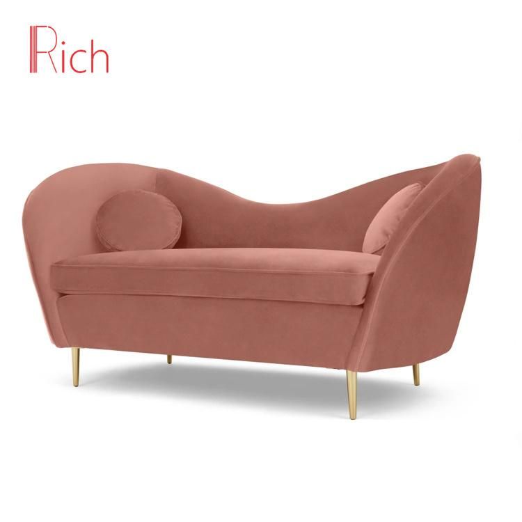 Pink Modern Design Lounge Fabric Velvet Golden Home Furniture Couch Living Room Sofa