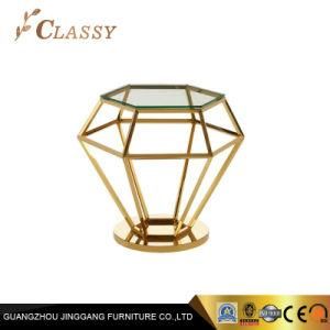 Luxury Hotel Unique Diomond Shaped Side Table with Golden Matal Frame