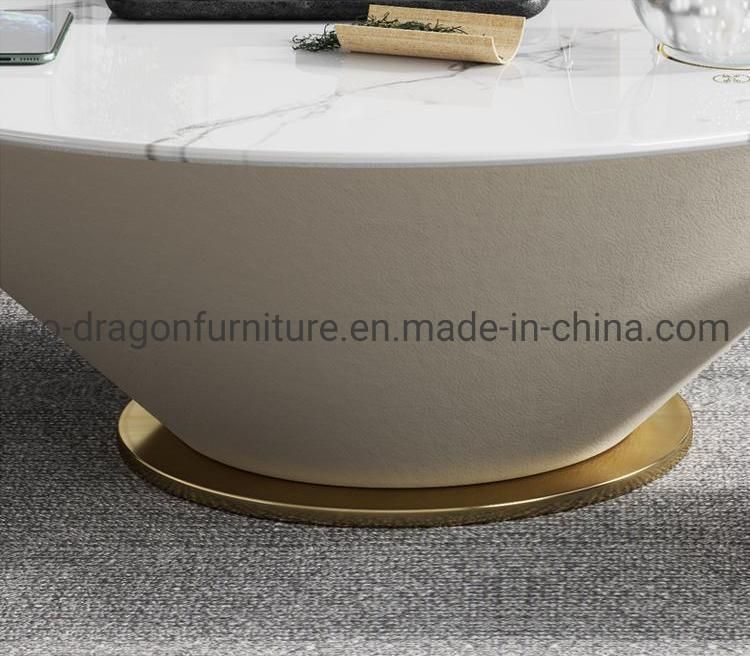 Fashion Livingroom Furniture Metal Round Coffee Table with Marble Top