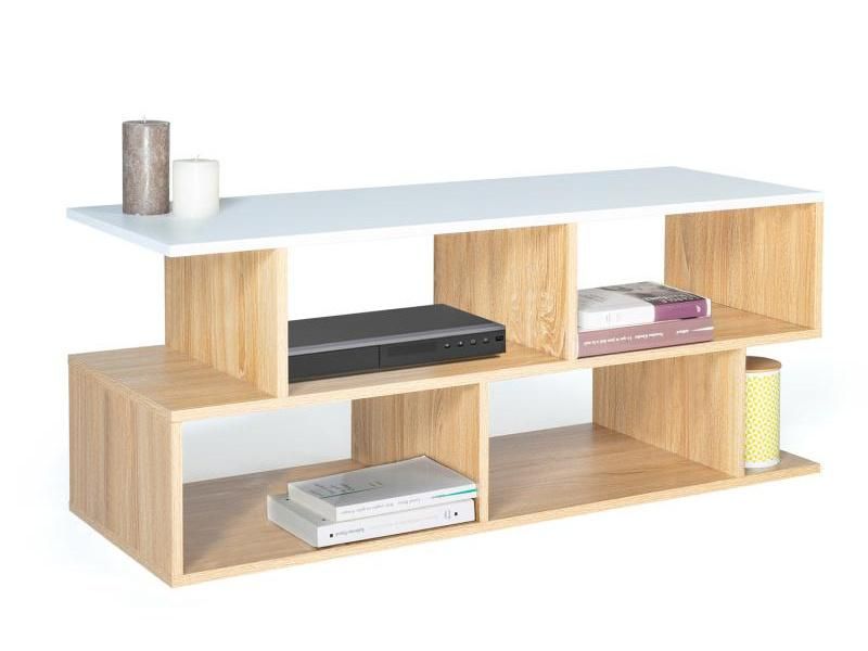 Simple Beech Wood and White Countertop TV Cabinet 0378