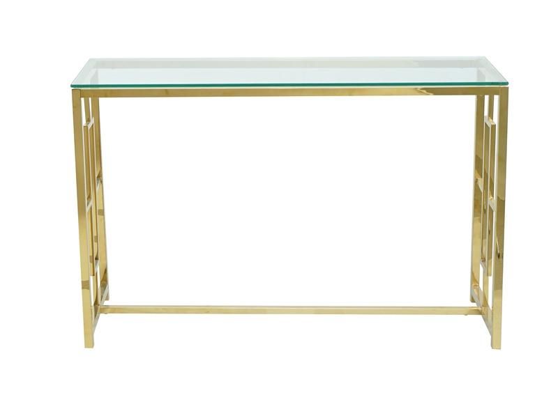 Luxury Clear Glass Top Golden Stainless Steel Base Hallway Corner Tall Decorative Living Room Console Table