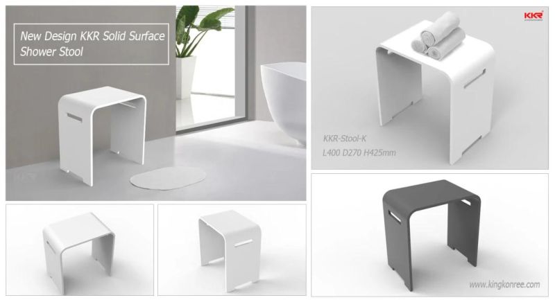 New Model Matte White Stone Solid Surface Square Bathroom Seat Stool