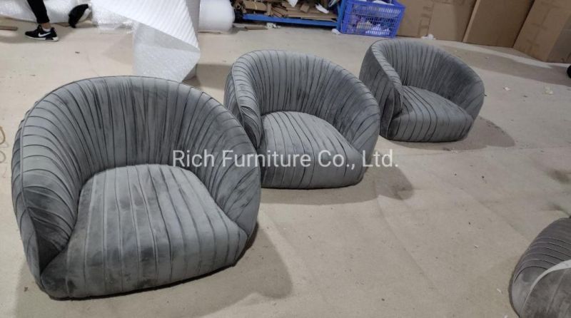 Leisure Sofa Chair Grey Folding Fabric Velvet Cover Arm Chair Couch with Metal Legs Lliving Room Furniture