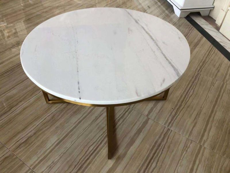 Living Room Furniture Round Marble Top Metal X-Base Coffee Table