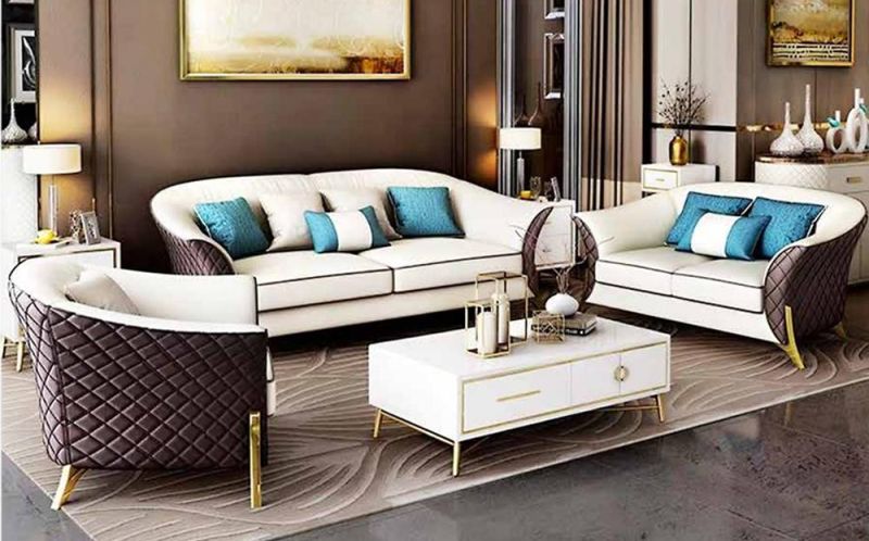 139 Simple Style Living Room Leather Sofa and Table Furniture