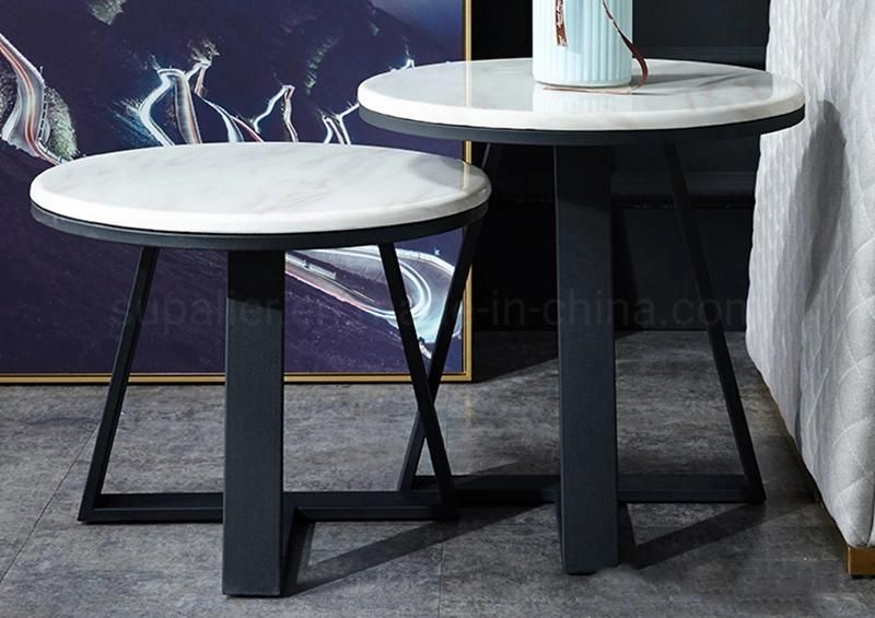 Stylish Living Room Black Metal Side Table with Marble