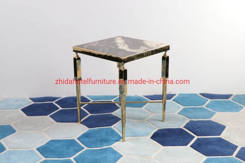 Medieval Luxury Metal Brown Furniture Living Room Coffee Table with Marble Top Gold