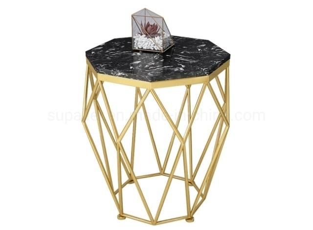 French Provincial Black Marble Metal Wire Side Table