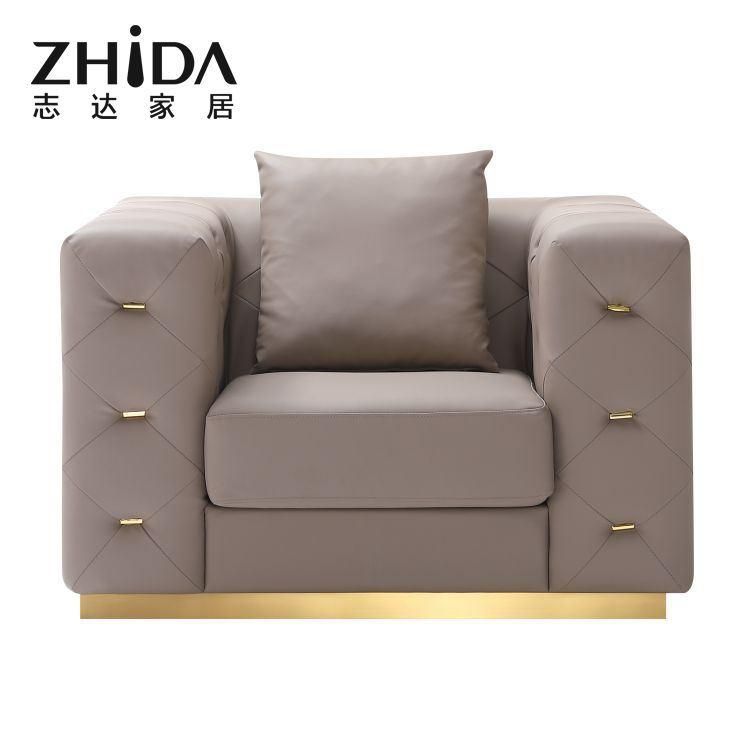 Good Price New Luxury Italian Style Modern Leather Sofas Comfort Living Room Villa Sofa Couch with Gold Stainless Steel Feet