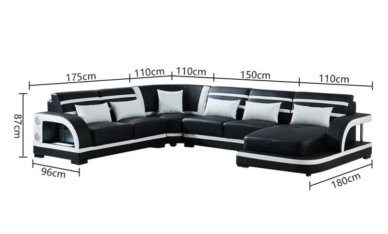 New Arrivals European Style Corner U Shape Home Furniture Set Functional LED Genuine Leather Sofa Bed with Coffee Table