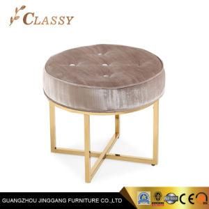 Round Velvet Bar Stools in Golden Stainless Steel Base