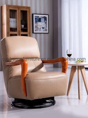 Modern Furniture Metal Legs Leather Sofa Chair with Wooden Arm