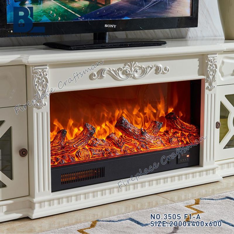 Fireplace Craftsman White Resin Wooden Electric Fireplace Mantel Shelf TV Stand with Storage Cabinet with Remote Control