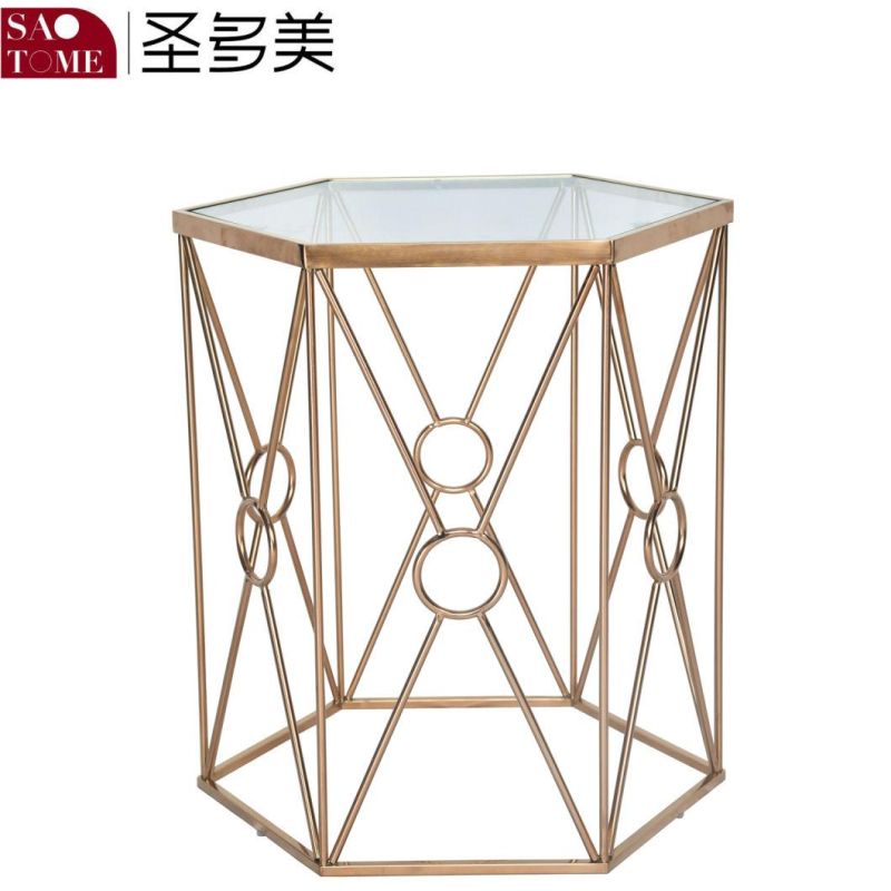 Modern Hotel Living Room Furniture Stainless Steel Round Black Glass Small End Table