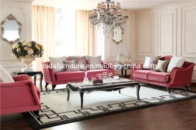 Zhida Red Fabric Velvet American Style Wooden Legs Home Living Room Furniture Hotel Reception Villa Sectional Sofa with Buckle