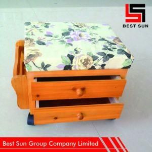 Storage Stool Wooden with Drawer, Versatile Wooden Footrest