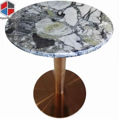 Wholesale Round Marble Table Coffee Green Top Golden Stainless Steel Base