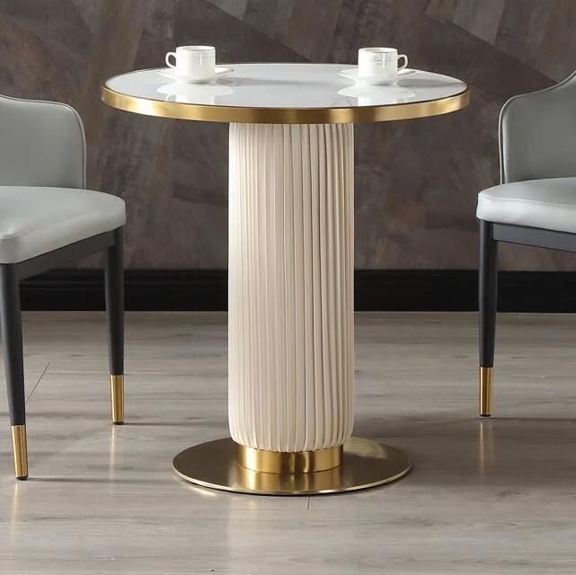 Italian Style Fashion Light Luxury Tea Center Table Living Room Table Furniture Slate Rock Round Golden Metal Iron Coffee Table