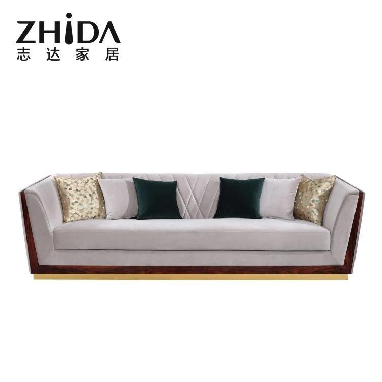 European Redwood and Stainless Steeel Deorcative Sofa Couch High-End Villa Porject Use 4/3/2/1 Seaters Sofa