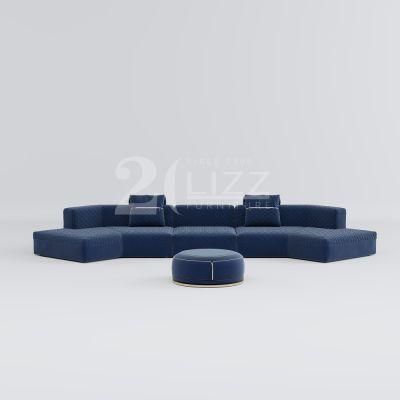 European Design Modular Living Room Round Shape Leisure Fabric Sofa with Stool