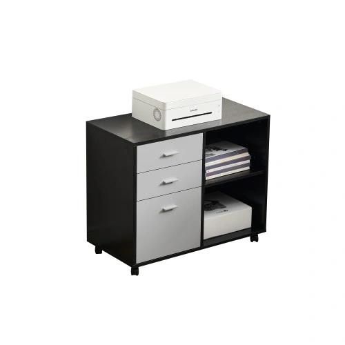 Black Oak and Dark Grey File Cabinet with Printer Stand, Metal Printer Cabinet