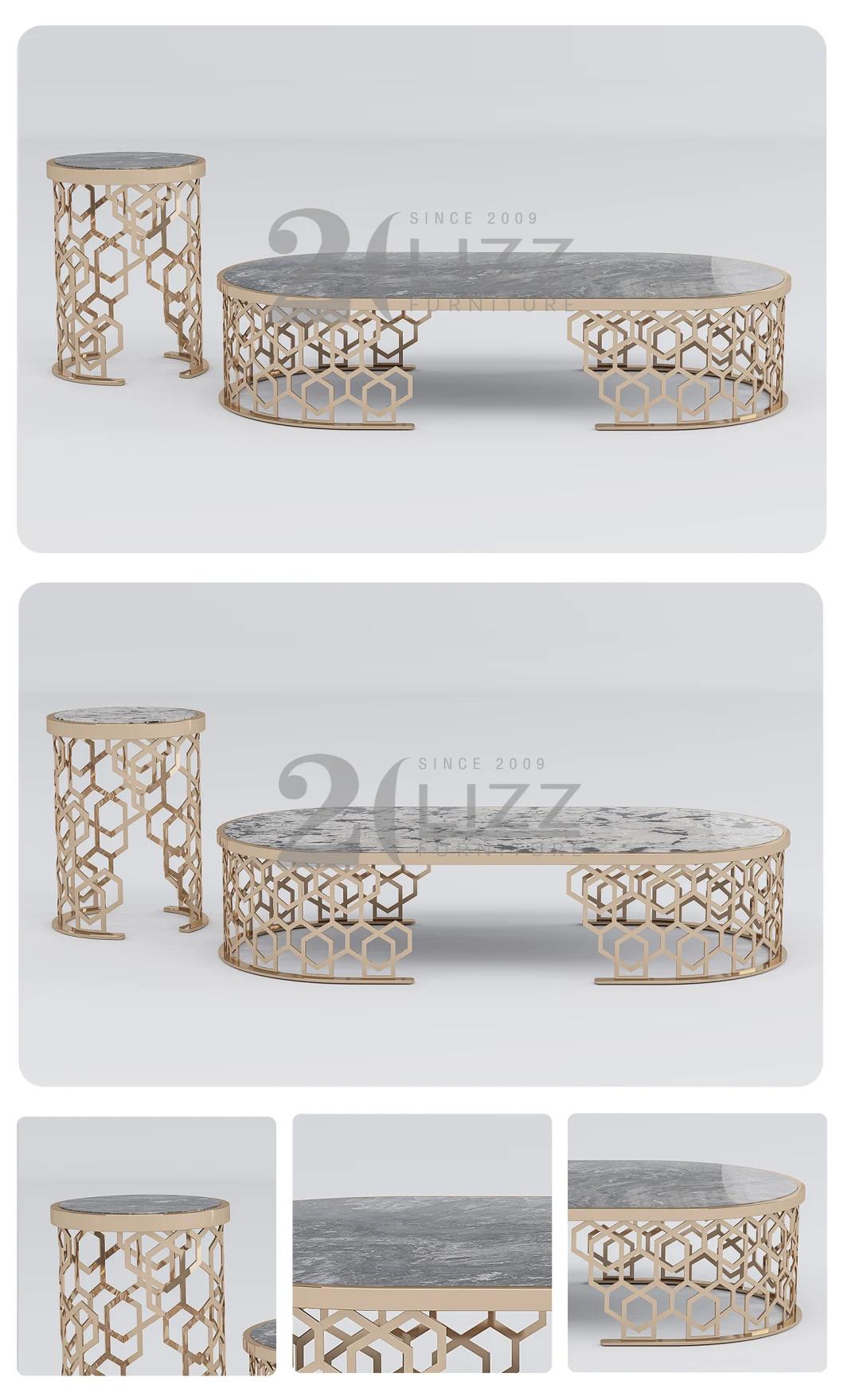 Nordic Home Furniture Set Modern Marble Top Coffee Table & Side Table Set for Home Decoration