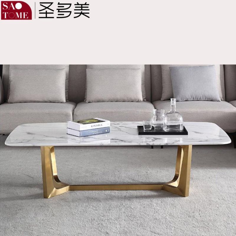 Simple Luxury Living Room Furniture L-Shaped Base Rectangular Slate/Marble Coffee Table