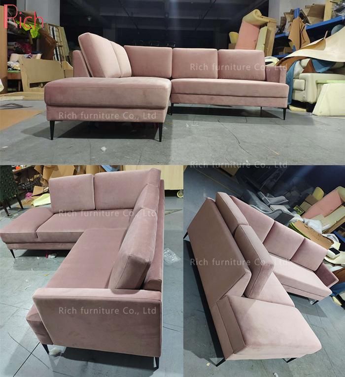 Pink Fabric Living Room Furniture Sofa Velvet Modular Corner Couch