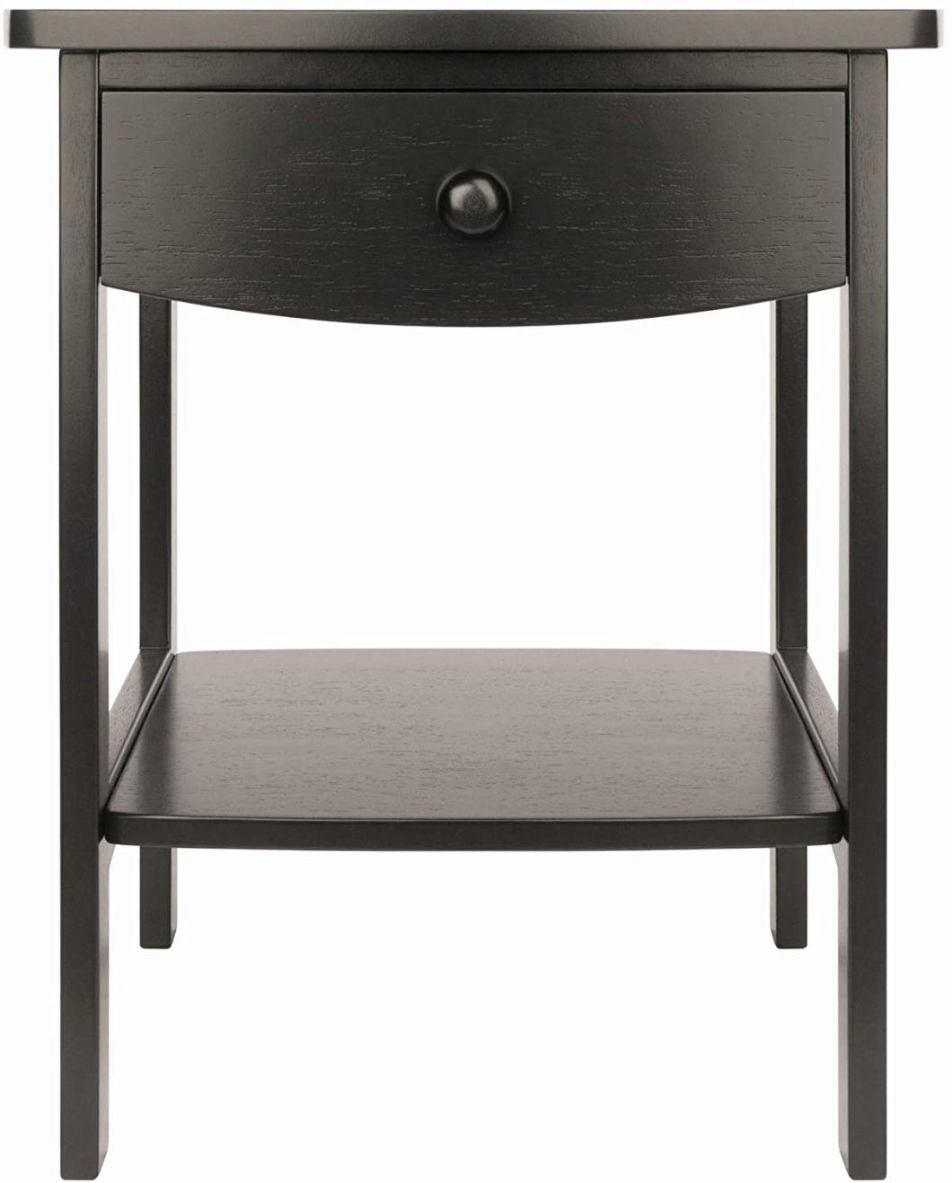 Brown/Black Walnut Black Wood Minimalist Wide Safe Bedroom Nightstand Night Stand