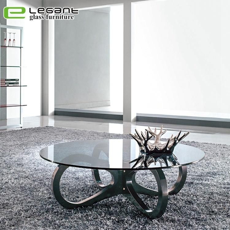 Black Painted Tempered Glass Top Round Coffee Table