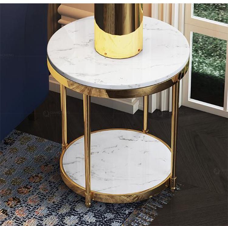 Stainless Gold Frame Movable Double Layer Side Table