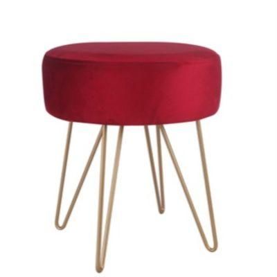 Living Room Furniture Golden Stainless Steel Base Velvet Modern Stool Pouf Ottoman Shoes Changing Stools